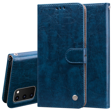 For Galaxy S20 Business Style Oil Wax Texture Horizontal Flip Leather Case, with Holder & Card Slots & Wallet(Blue)-garmade.com