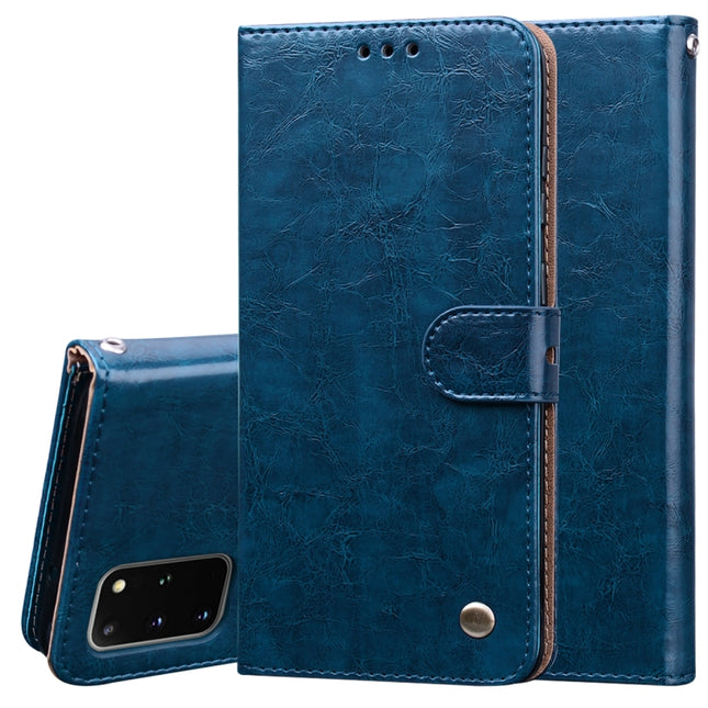 For Galaxy S20 Plus Business Style Oil Wax Texture Horizontal Flip Leather Case, with Holder & Card Slots & Wallet(Blue)-garmade.com