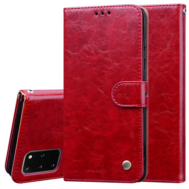 For Galaxy S20 Plus Business Style Oil Wax Texture Horizontal Flip Leather Case, with Holder & Card Slots & Wallet(Red)-garmade.com