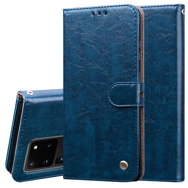 For Galaxy S20 Ultra Business Style Oil Wax Texture Horizontal Flip Leather Case, with Holder & Card Slots & Wallet(Blue)-garmade.com
