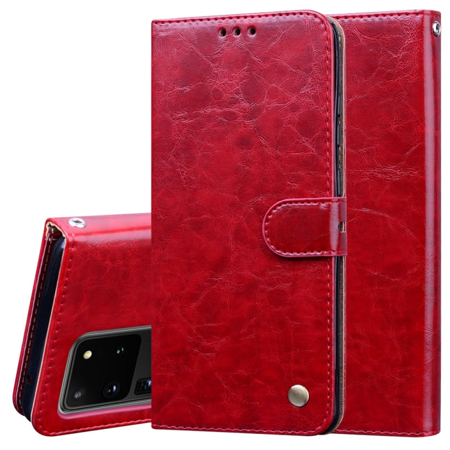 For Galaxy S20 Ultra Business Style Oil Wax Texture Horizontal Flip Leather Case, with Holder & Card Slots & Wallet(Red)-garmade.com