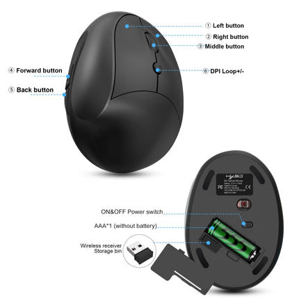 X10 2.4G Wireless Vertical Ergonomic Gaming Mouse(Black)-garmade.com