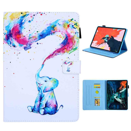 For iPad Pro 11 (2020) & (2018) Painted Pattern Tablet PC Protective Leather Case with Bracket & Card Slot & Photo Holder(Colorful Elephant)-garmade.com