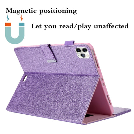 For iPad Pro 11 (2020) & (2018) Small Metal Button Magnetic Attraction Tablet PC Protective Leather Case with Deformable Bracket & Handle & Card Slots & Pen Slot & Sleep / Wake-up Function(Purple)-garmade.com