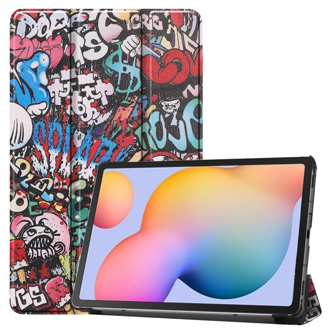 For Samsung Galaxy Tab S6 Lite P610 10.4 inch Colored Drawing Horizontal Flip Leather Case, with Three-folding Holder(Graffiti)-garmade.com