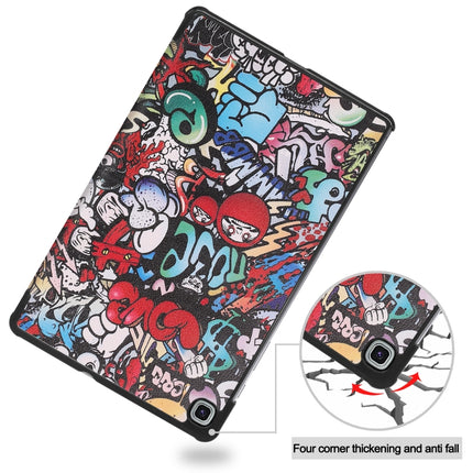 For Samsung Galaxy Tab S6 Lite P610 10.4 inch Colored Drawing Horizontal Flip Leather Case, with Three-folding Holder(Graffiti)-garmade.com