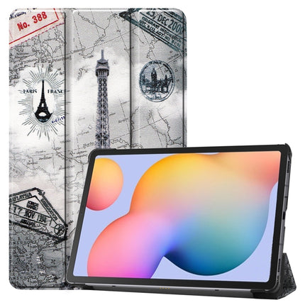 For Samsung Galaxy Tab S6 Lite P610 10.4 inch Colored Drawing Horizontal Flip Leather Case, with Three-folding Holder(Eiffel Tower)-garmade.com