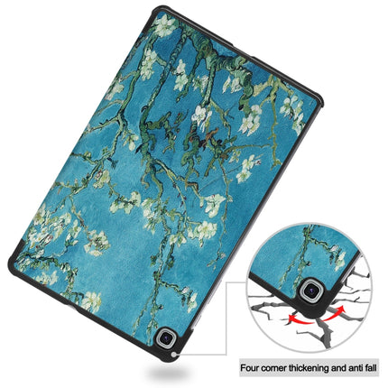 For Samsung Galaxy Tab S6 Lite P610 10.4 inch Colored Drawing Horizontal Flip Leather Case, with Three-folding Holder(Apricot Flower)-garmade.com