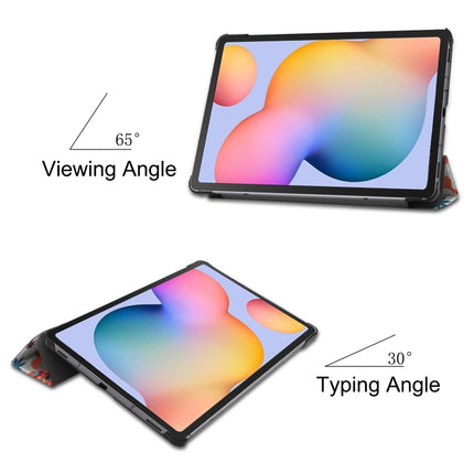 For Samsung Galaxy Tab S6 Lite P610 10.4 inch Colored Drawing Horizontal Flip Leather Case, with Three-folding Holder(Colorful Butterfly)-garmade.com