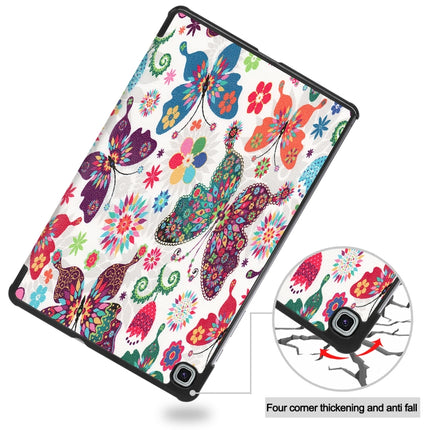For Samsung Galaxy Tab S6 Lite P610 10.4 inch Colored Drawing Horizontal Flip Leather Case, with Three-folding Holder(Colorful Butterfly)-garmade.com
