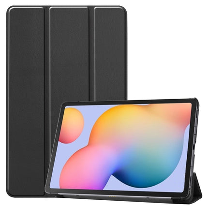 For Galaxy Tab S6 Lite 10.4 inch Custer Pattern Pure Color Horizontal Flip Leather Case with Three-folding Holder(Black)-garmade.com