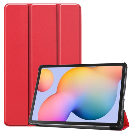 For Galaxy Tab S6 Lite 10.4 inch Custer Pattern Pure Color Horizontal Flip Leather Case with Three-folding Holder(Red)-garmade.com