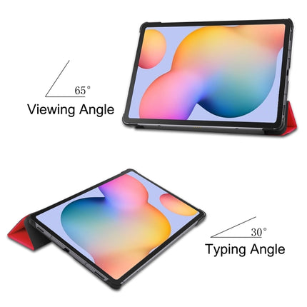 For Galaxy Tab S6 Lite 10.4 inch Custer Pattern Pure Color Horizontal Flip Leather Case with Three-folding Holder(Red)-garmade.com