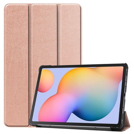 For Galaxy Tab S6 Lite 10.4 inch Custer Pattern Pure Color Horizontal Flip Leather Case with Three-folding Holder(Rose Gold)-garmade.com