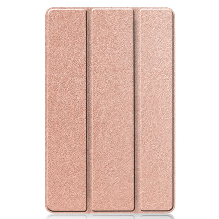 For Galaxy Tab S6 Lite 10.4 inch Custer Pattern Pure Color Horizontal Flip Leather Case with Three-folding Holder(Rose Gold)-garmade.com