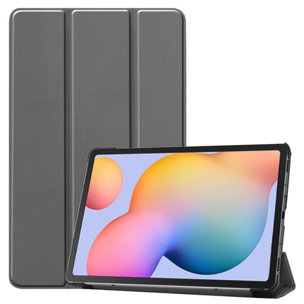 For Galaxy Tab S6 Lite 10.4 inch Custer Pattern Pure Color Horizontal Flip Leather Case with Three-folding Holder(Grey)-garmade.com