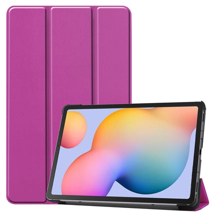 For Galaxy Tab S6 Lite 10.4 inch Custer Pattern Pure Color Horizontal Flip Leather Case with Three-folding Holder(Purple)-garmade.com