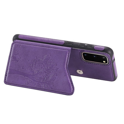 For Galaxy S20 Cat Tree Embossing Pattern Shockproof Protective Case with Card Slots & Photo Frame(Purple)-garmade.com