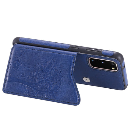 For Galaxy S20 Cat Tree Embossing Pattern Shockproof Protective Case with Card Slots & Photo Frame(Blue)-garmade.com