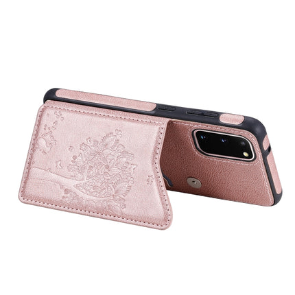 For Galaxy S20 Cat Tree Embossing Pattern Shockproof Protective Case with Card Slots & Photo Frame(Rose Gold)-garmade.com