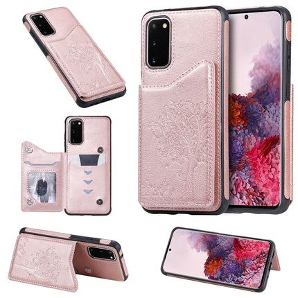 For Galaxy S20 Cat Tree Embossing Pattern Shockproof Protective Case with Card Slots & Photo Frame(Rose Gold)-garmade.com