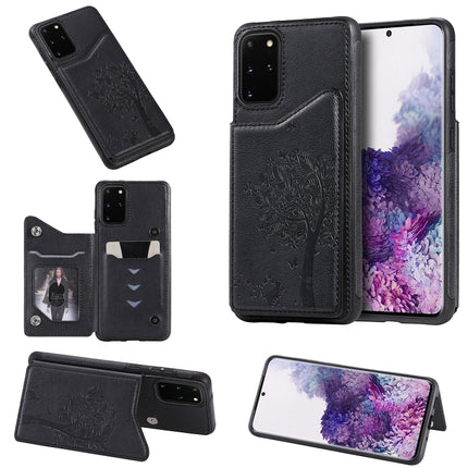 For Galaxy S20 Plus Cat Tree Embossing Pattern Shockproof Protective Case with Card Slots & Photo Frame(Black)-garmade.com