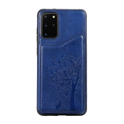 For Galaxy S20 Plus Cat Tree Embossing Pattern Shockproof Protective Case with Card Slots & Photo Frame(Blue)-garmade.com