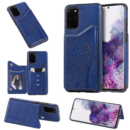 For Galaxy S20 Plus Cat Tree Embossing Pattern Shockproof Protective Case with Card Slots & Photo Frame(Blue)-garmade.com