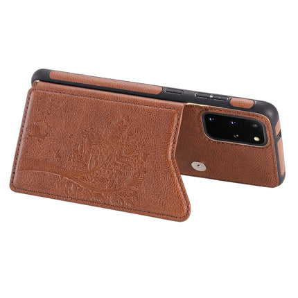 For Galaxy S20 Plus Cat Tree Embossing Pattern Shockproof Protective Case with Card Slots & Photo Frame(Brown)-garmade.com