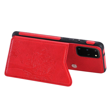 For Galaxy S20 Plus Cat Tree Embossing Pattern Shockproof Protective Case with Card Slots & Photo Frame(Red)-garmade.com