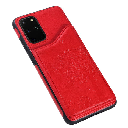 For Galaxy S20 Plus Cat Tree Embossing Pattern Shockproof Protective Case with Card Slots & Photo Frame(Red)-garmade.com