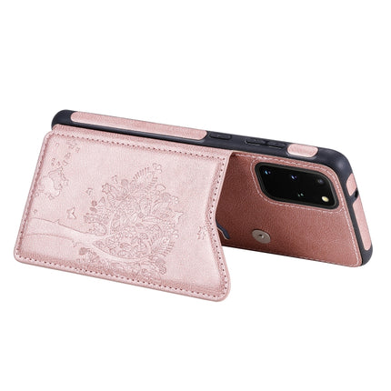 For Galaxy S20 Plus Cat Tree Embossing Pattern Shockproof Protective Case with Card Slots & Photo Frame(Rose Gold)-garmade.com