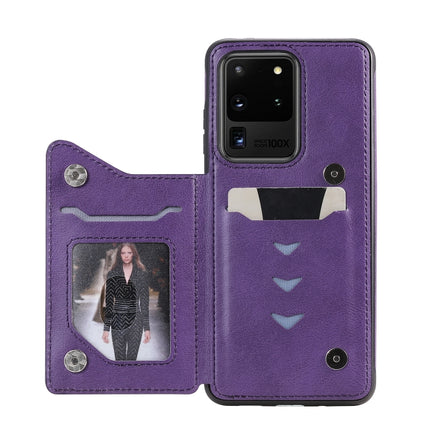 For Galaxy S20 Ultra Cat Tree Embossing Pattern Shockproof Protective Case with Card Slots & Photo Frame(Purple)-garmade.com