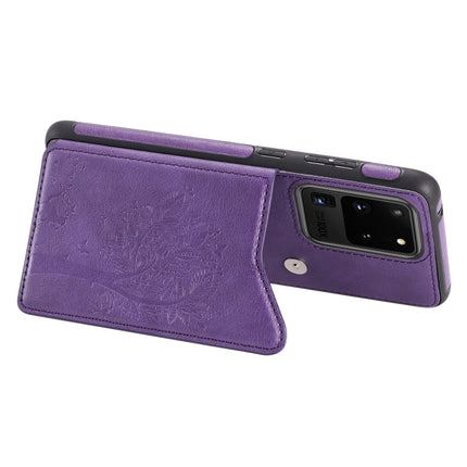 For Galaxy S20 Ultra Cat Tree Embossing Pattern Shockproof Protective Case with Card Slots & Photo Frame(Purple)-garmade.com