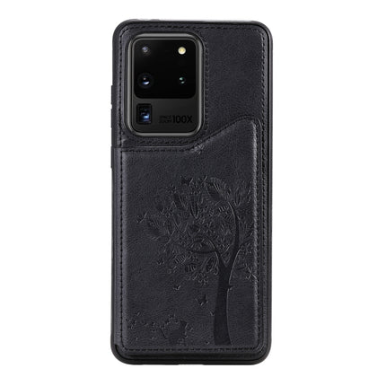 For Galaxy S20 Ultra Cat Tree Embossing Pattern Shockproof Protective Case with Card Slots & Photo Frame(Black)-garmade.com