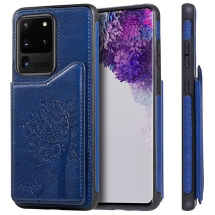 For Galaxy S20 Ultra Cat Tree Embossing Pattern Shockproof Protective Case with Card Slots & Photo Frame(Blue)-garmade.com