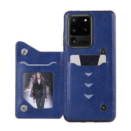 For Galaxy S20 Ultra Cat Tree Embossing Pattern Shockproof Protective Case with Card Slots & Photo Frame(Blue)-garmade.com