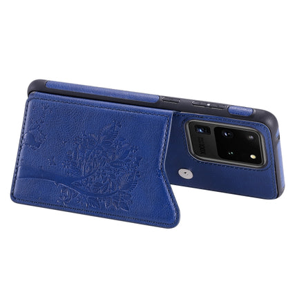 For Galaxy S20 Ultra Cat Tree Embossing Pattern Shockproof Protective Case with Card Slots & Photo Frame(Blue)-garmade.com