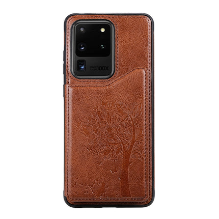 For Galaxy S20 Ultra Cat Tree Embossing Pattern Shockproof Protective Case with Card Slots & Photo Frame(Brown)-garmade.com