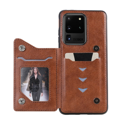 For Galaxy S20 Ultra Cat Tree Embossing Pattern Shockproof Protective Case with Card Slots & Photo Frame(Brown)-garmade.com