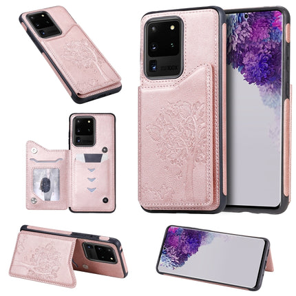 For Galaxy S20 Ultra Cat Tree Embossing Pattern Shockproof Protective Case with Card Slots & Photo Frame(Rose Gold)-garmade.com