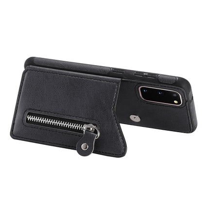 For Galaxy S20 Solid Color Double Buckle Zipper Shockproof Protective Case(Black)-garmade.com