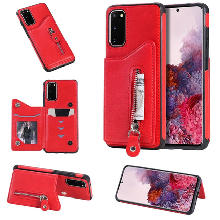 For Galaxy S20 Solid Color Double Buckle Zipper Shockproof Protective Case(Red)-garmade.com
