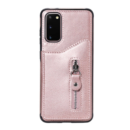 For Galaxy S20 Solid Color Double Buckle Zipper Shockproof Protective Case(Rose Gold)-garmade.com