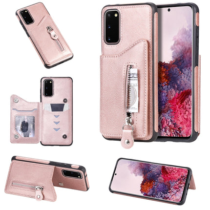 For Galaxy S20 Solid Color Double Buckle Zipper Shockproof Protective Case(Rose Gold)-garmade.com