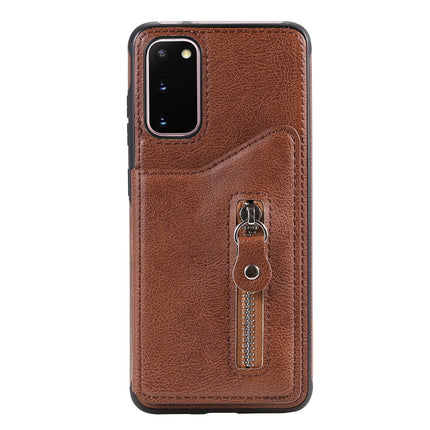 For Galaxy S20 Solid Color Double Buckle Zipper Shockproof Protective Case(Brown)-garmade.com