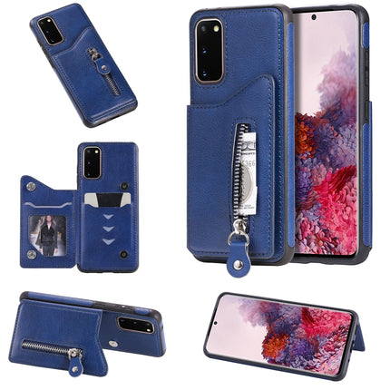For Galaxy S20 Solid Color Double Buckle Zipper Shockproof Protective Case(Blue)-garmade.com