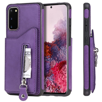 For Galaxy S20 Solid Color Double Buckle Zipper Shockproof Protective Case(Purple)-garmade.com