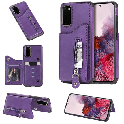 For Galaxy S20 Solid Color Double Buckle Zipper Shockproof Protective Case(Purple)-garmade.com