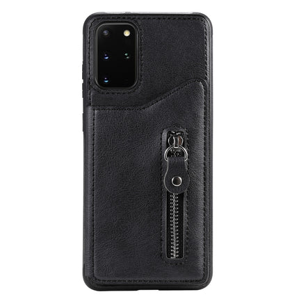 For Galaxy S20 Plus Solid Color Double Buckle Zipper Shockproof Protective Case(Black)-garmade.com